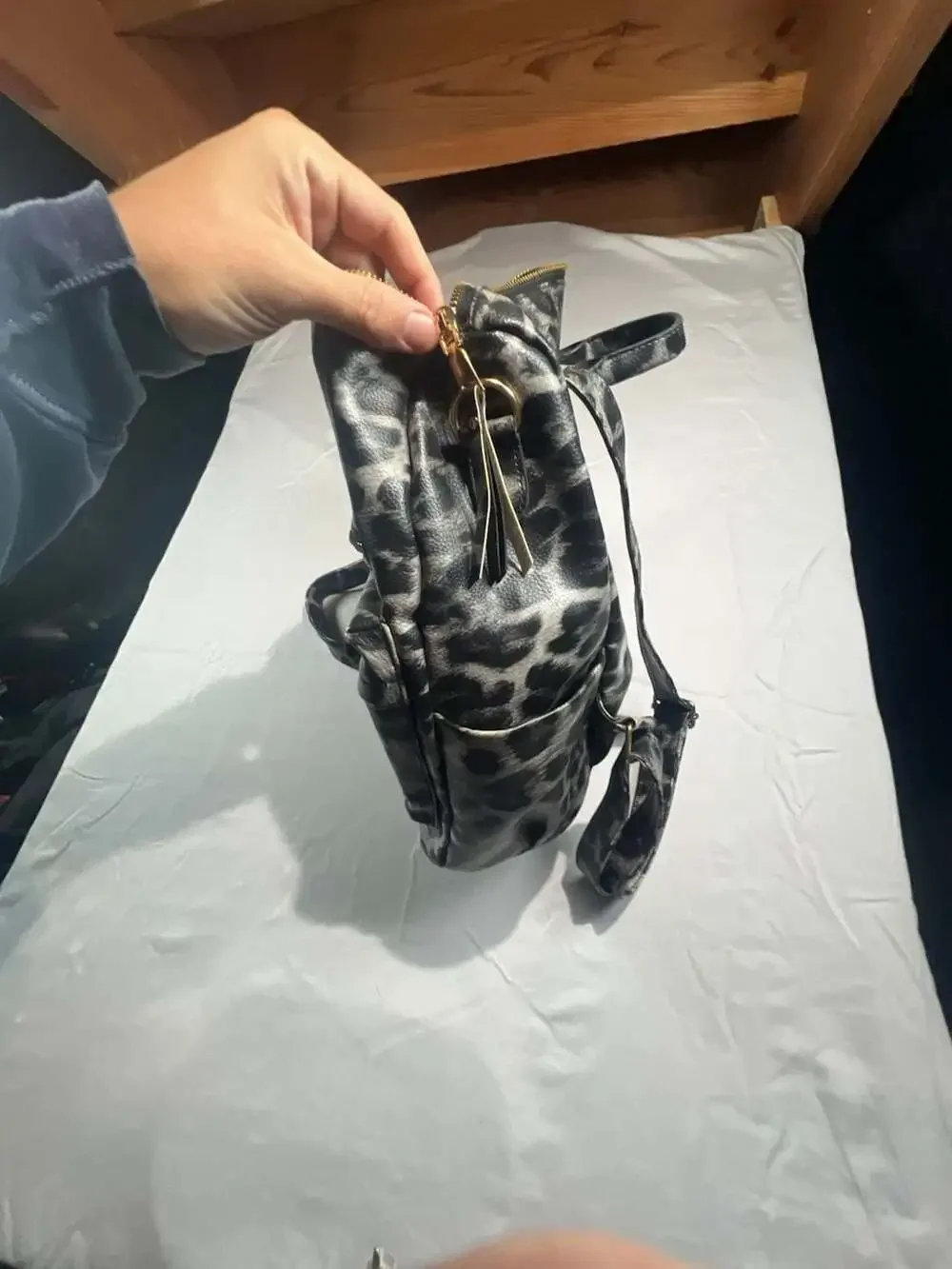 Faux leather, leopard, convertible, tote, guitar strap, backpack, black, and gr